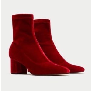Zara Red Velvet Booties